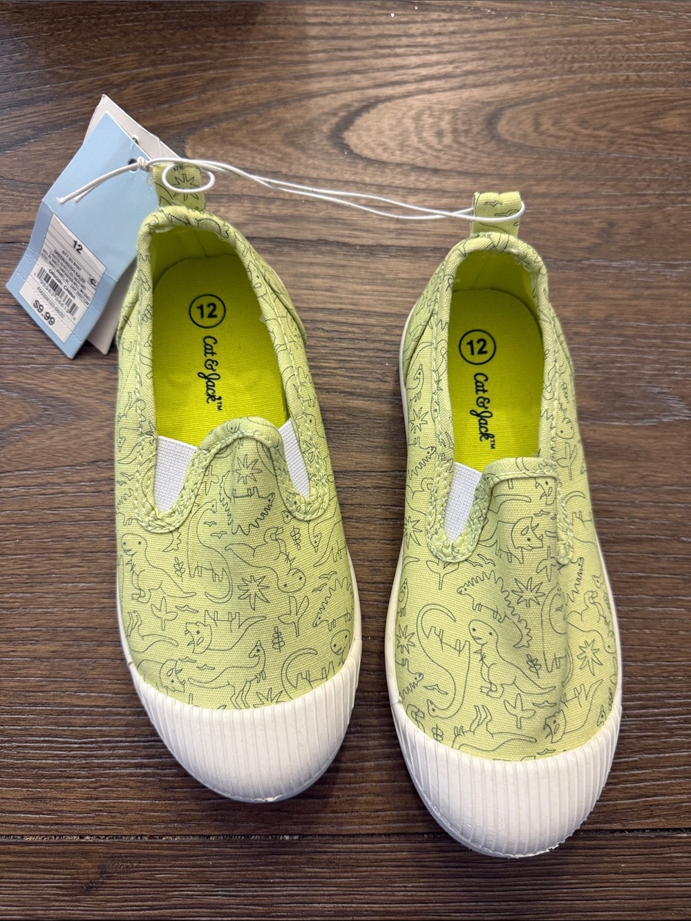 Cat & Jack Lime Green Slip-On Sneakers with Dinosaur Print Size 12 Boys